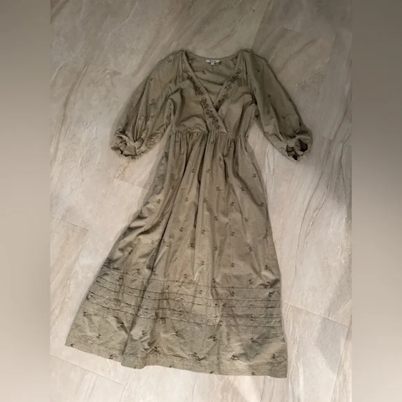 Madewell Marianna Puff-Sleeve Midi Dress in Welsh Blossoms embroidered wrap S - Picture 4 of 8